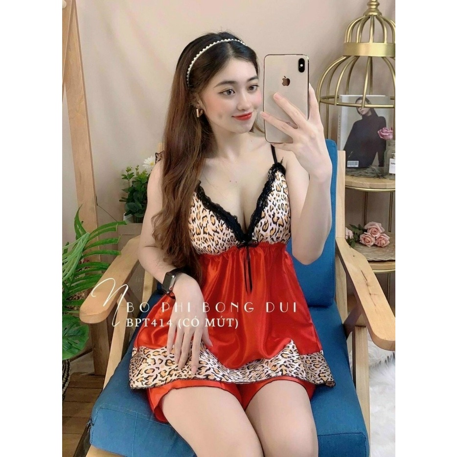 Đồ ngủ sexy,đồ ngủ hai dây phối ren chất lụa phi có mút ngực CARY