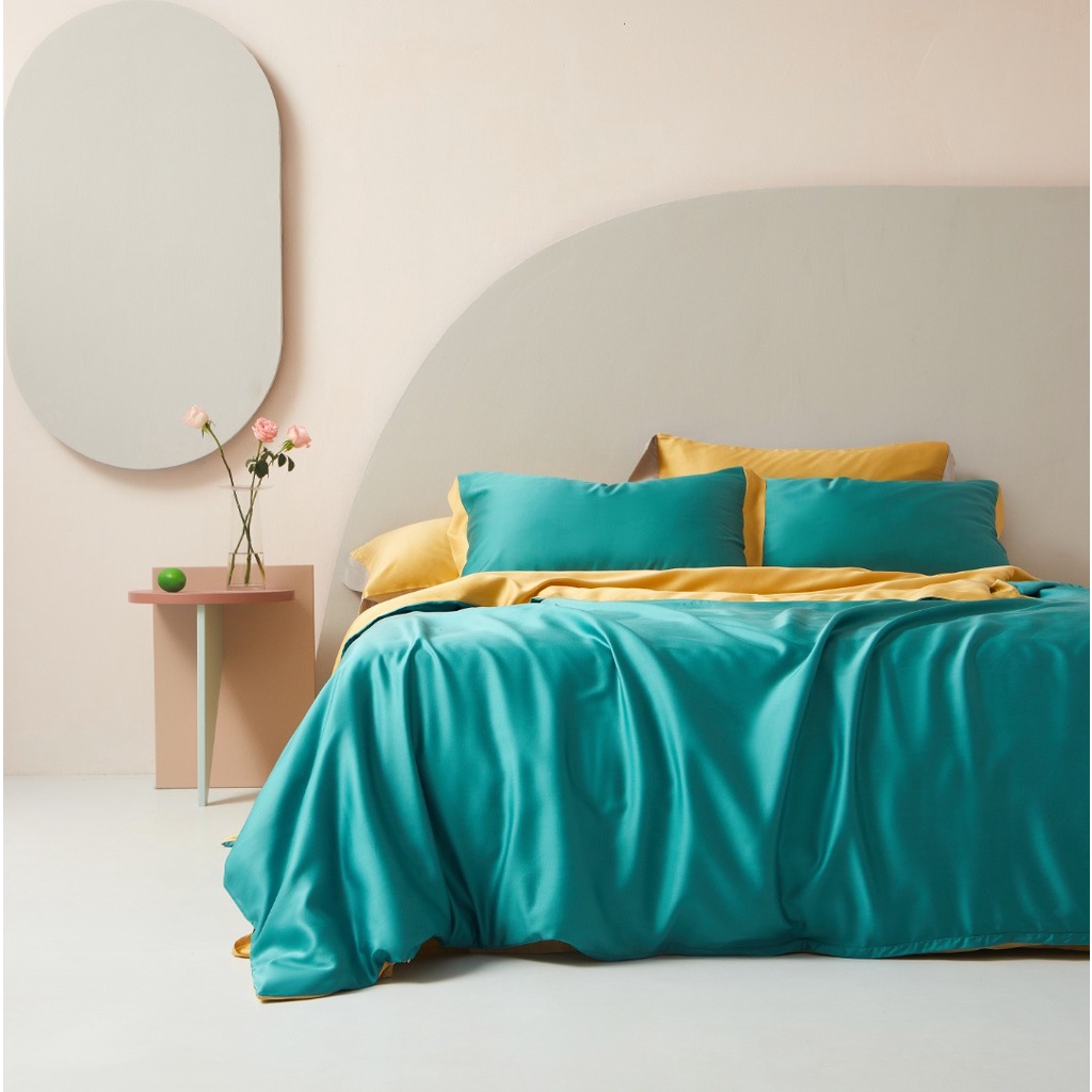 Bộ chăn ga cao cấp 100%Tencel 100s, Phối 2 màu cực đẹp, độc lạ, chất liệu siêu mềm mát mịn