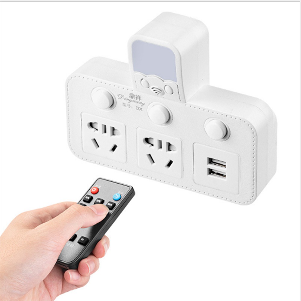 Ổ cắm 2 chân 2 usb có remote điều khiển từ xa - Phích cắm chuyển đổi đa năng thông minh có công tắc riêng phát sáng