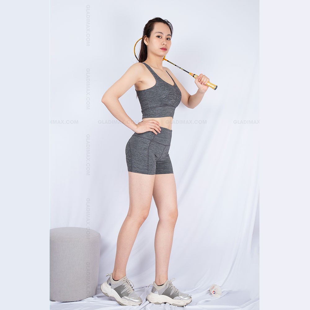 Bộ đồ tập gym, aerobics, bơi hay chạy bộ: Quần đùi ôm V1 + Bra cổ tim có sẵn mút ngực có thể tháo rời