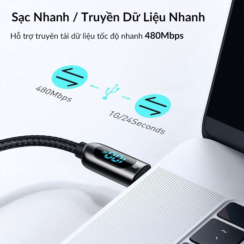 Dây Sạc Nhanh Dual Type-C Baseus Display Fast Charging Data Cable PD 100W, 20V/5A Dùng Cho Macbook, iPad Pro, Xiaomi