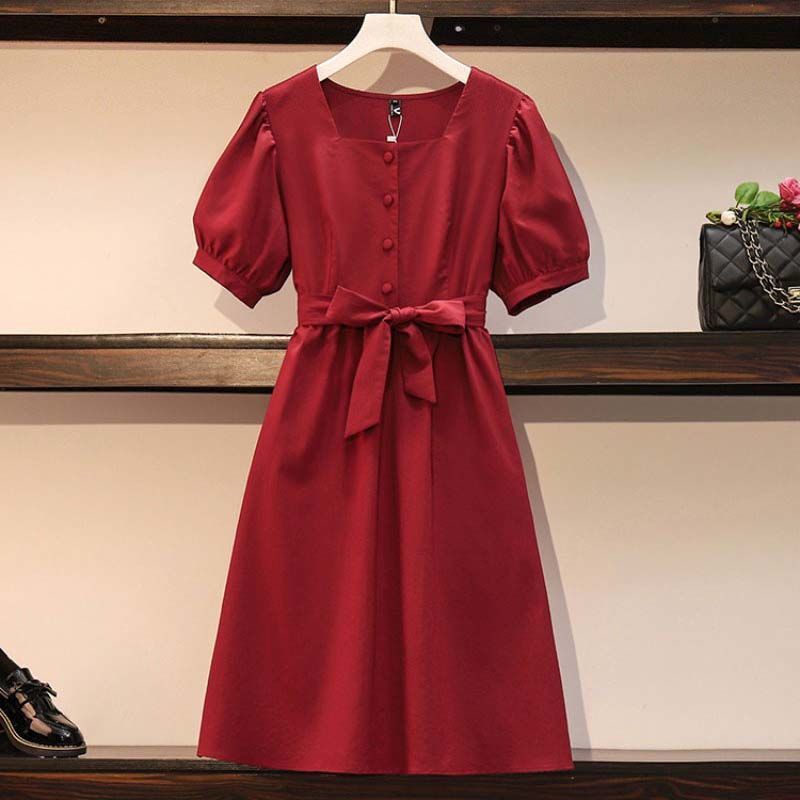 Đầm tay ngắn cổ vuông dáng chữ A phong cách Hàn Quốc thời trang mùa hè mới