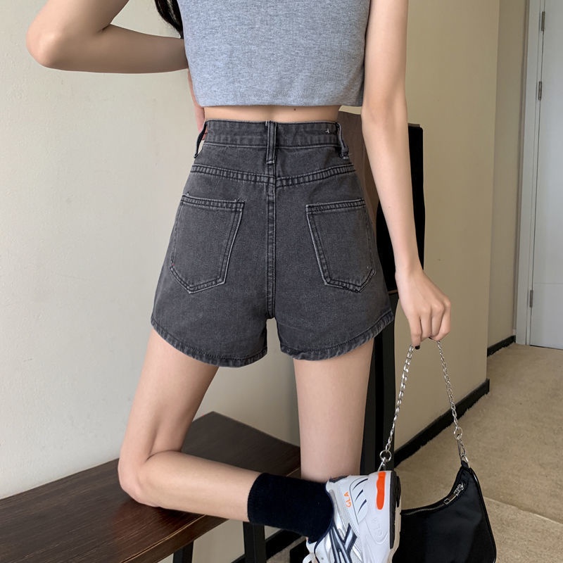 AMOI Quần Short Denim Lưng Cao Ống Rộng Thời Trang Hàn Quốc 2022 Dành Cho Nữ