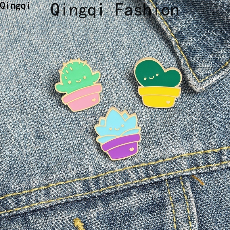 Ghim cài áo Miss Zoe tráng men hình chậu cây xương rồng dễ thương 30 kiểu làm quà tặng cho bạn bè trẻ em