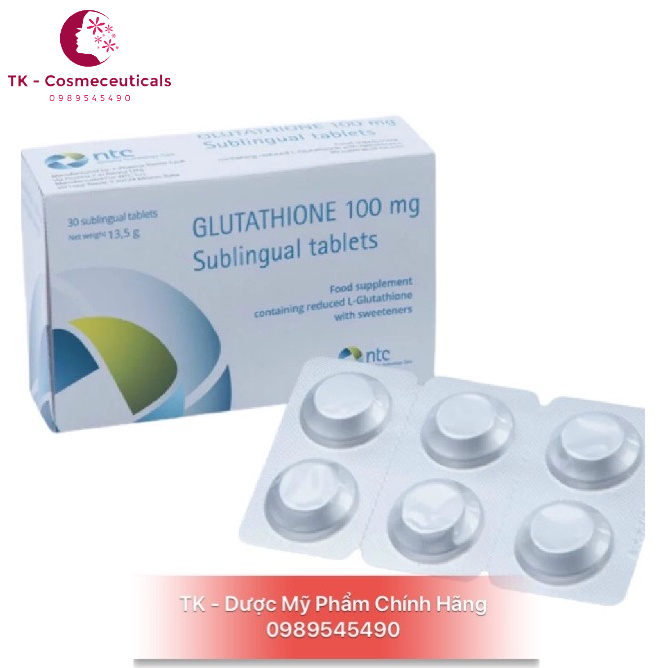 (CHÍNH HÃNG) Viên Ngậm Trắng Da Dưới Lưỡi Glutathione 100mg Sublingual Tablets - Hộp 30 Viên