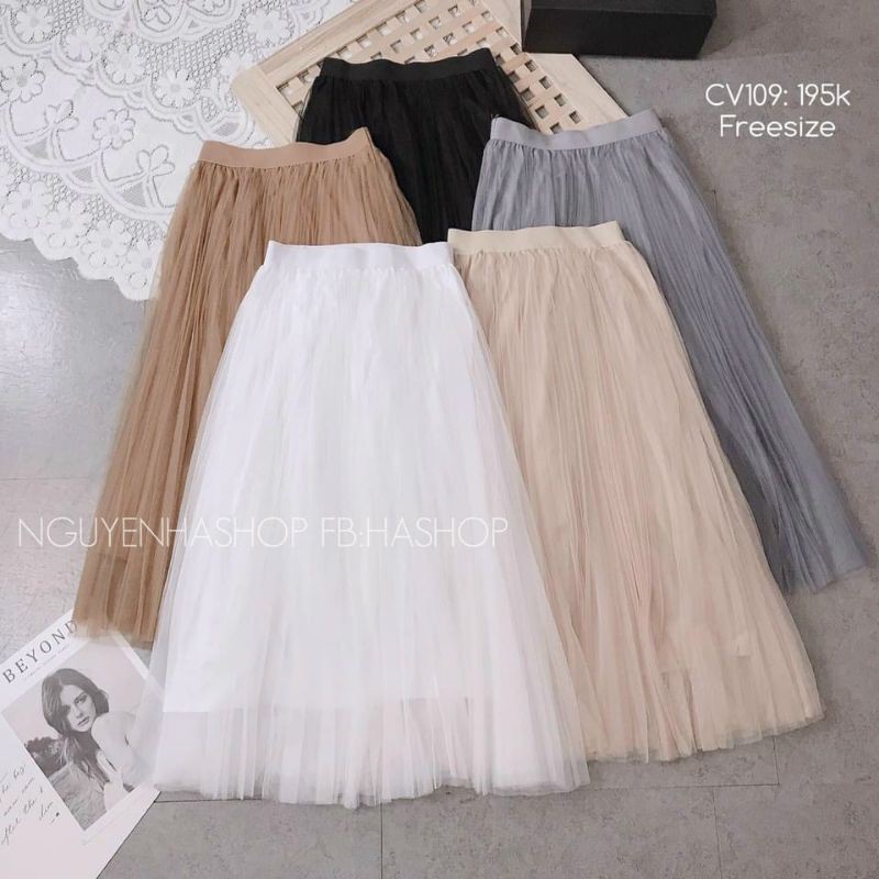 Chân váy voan trơn cạp chun hàng QC