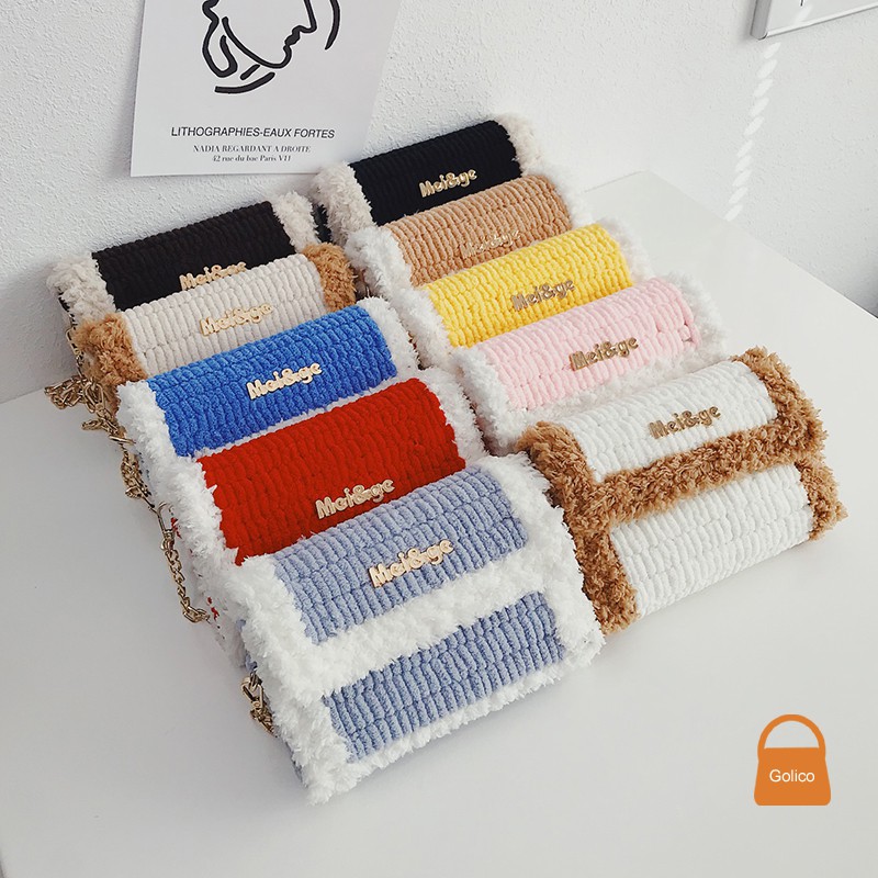 [Có video hướng dẫn]Túi handmade tự đan túi đeo chéo len xù DIY kèm đầy đủ phụ kiện Mei&ge