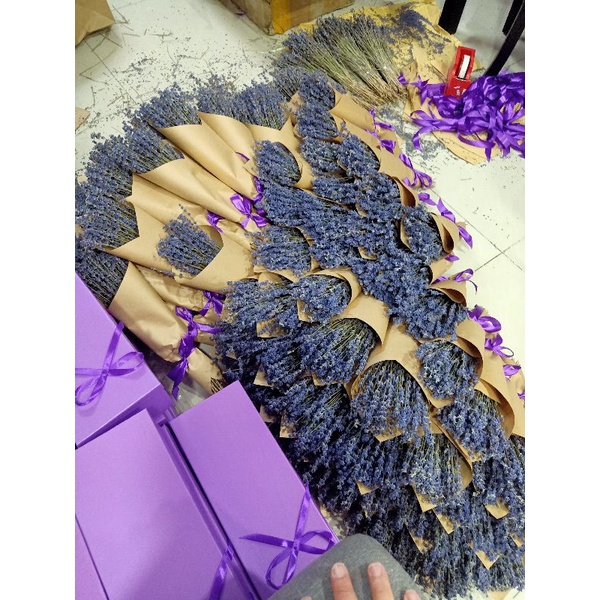 Bó hoa oải hương lavender khô 100 cành bó giấy kraf dễ thương