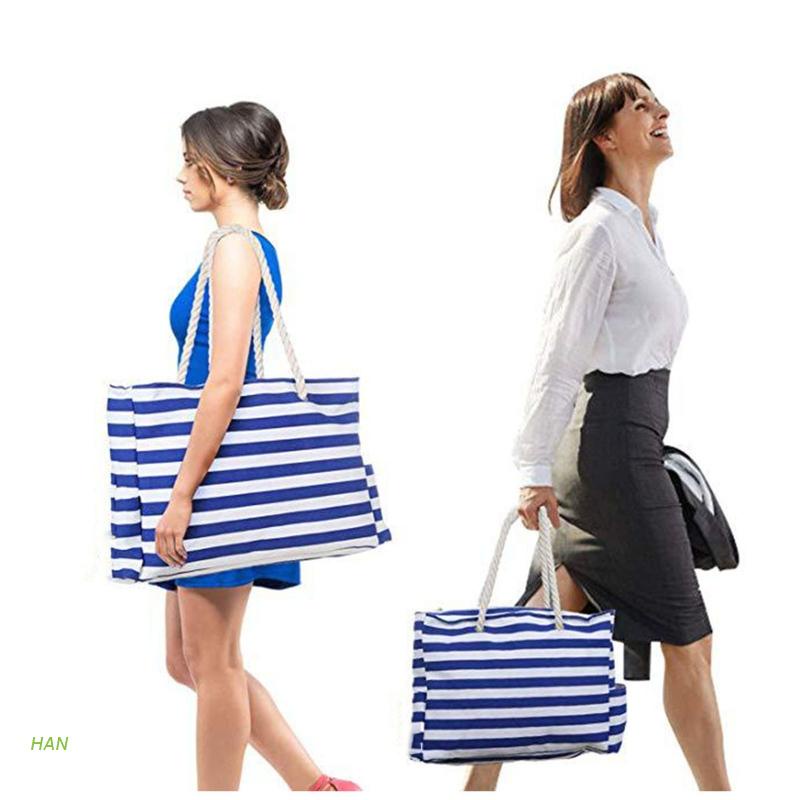 Han Túi Xách Đeo Vai Bằng Vải Bố Sức Chứa Lớn Có Tay Cầm Dây Kéo Với Túi Đựng Chai Nước Đi Biển/Ngoài Trời