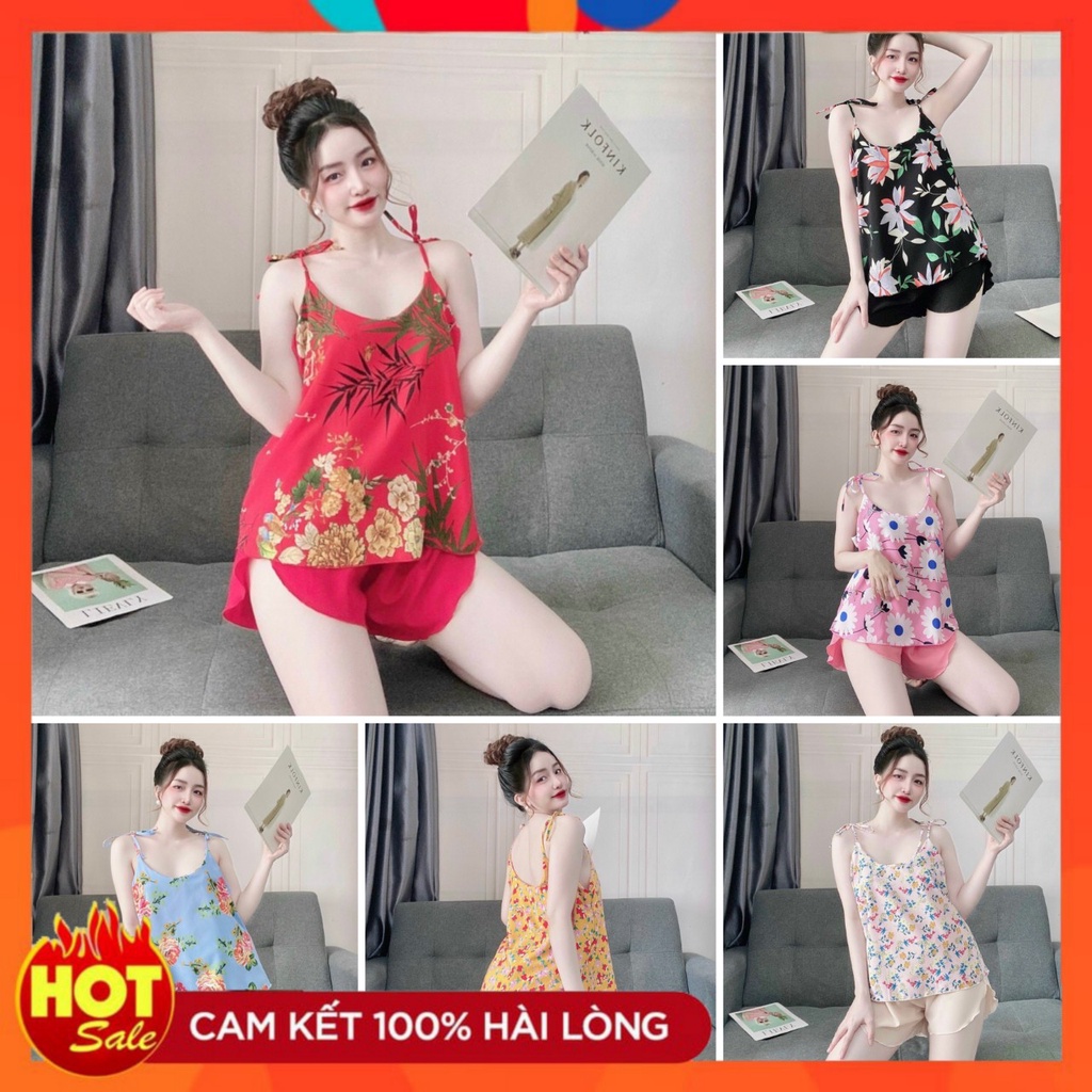 Đồ ngủ 2 dây lụa cao cấp mềm mịn, bộ ngủ nữ mặc nhà dễ thương siêu thoải mái