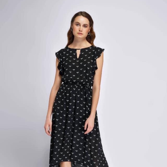 Đầm Maxi họa tiết bướm trắng trên nền đen basis hàng VNXK thương hiệu Whitehouseblackmarket