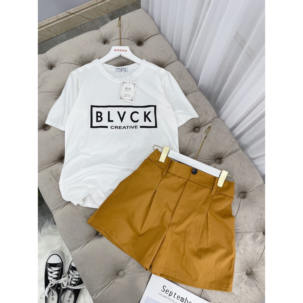 Set Bộ Black Mix Quần Sooc Nâu Bò Hot Trend | BigBuy360 - bigbuy360.vn