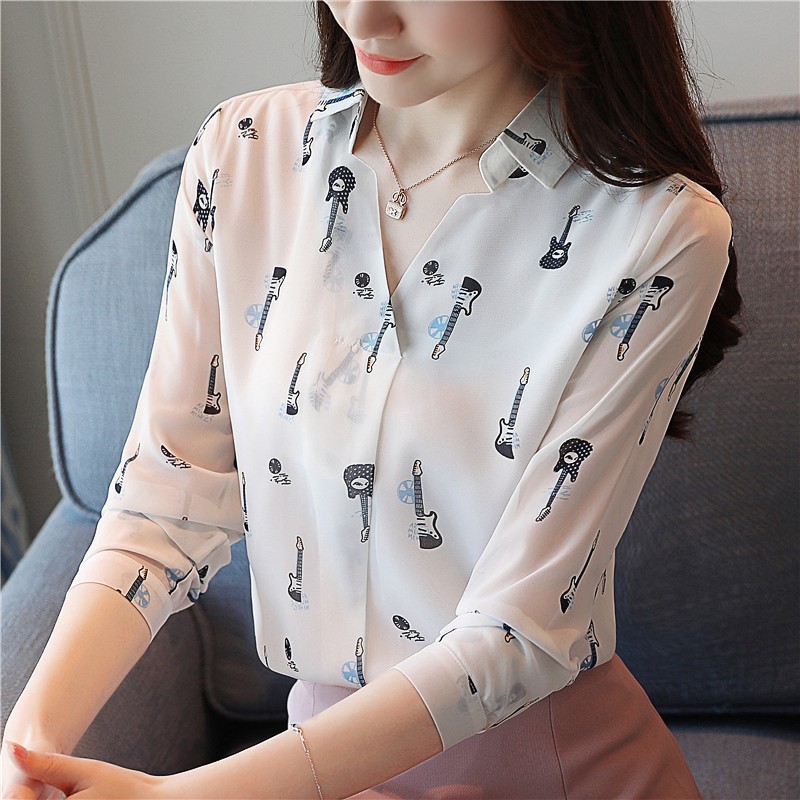 Áo nữ dài tay cổ bẻ bằng vải chiffon thời trang Hàn Quốc | BigBuy360 - bigbuy360.vn