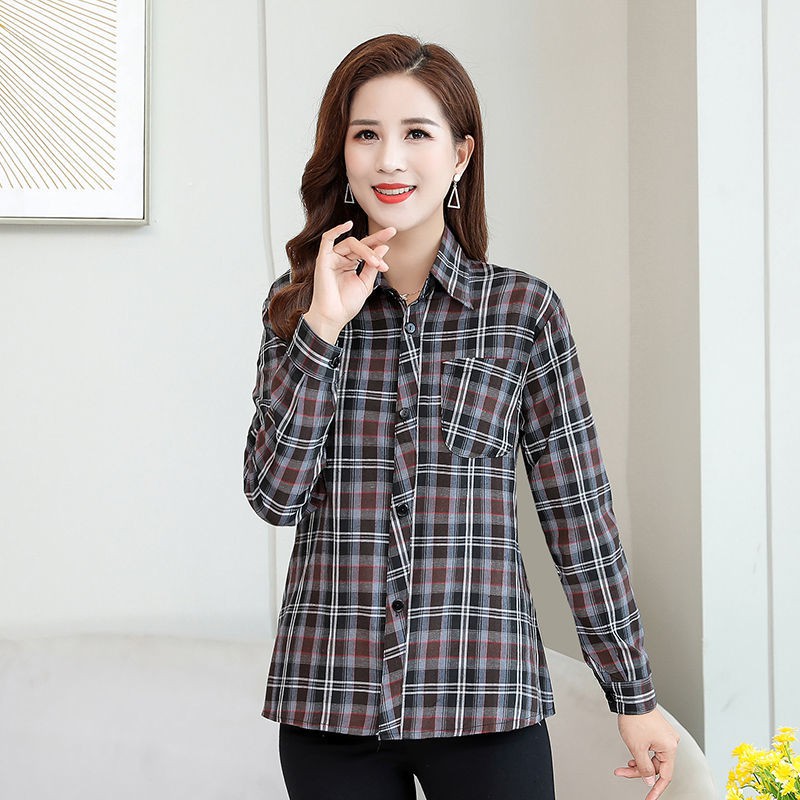 Mới Áo Sơ Mi Cotton Sọc Ca Rô Thời Trang Cho Người Lớn Tuổi