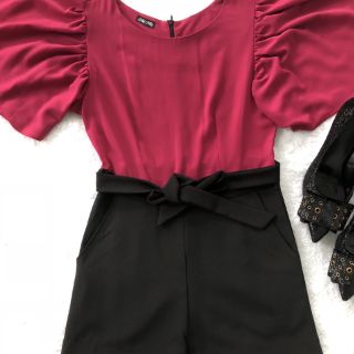 Jumpsuit đùi phối màu cột nơ eo HÀNG THIẾT KẾ