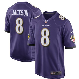 Mens Ravens #8 Lamar Jackson Football Jersey Purple White Black