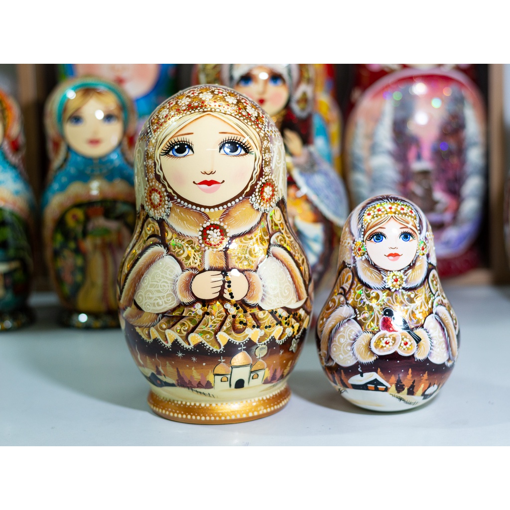 BỘ COMBO BÚP BÊ NGA MATRYOSHKA 22CM CAO CẤP  VÀ LẬT ĐẬT NGA CỰC ĐẸP, THANH LỊCH VÀ SANG TRỌNG