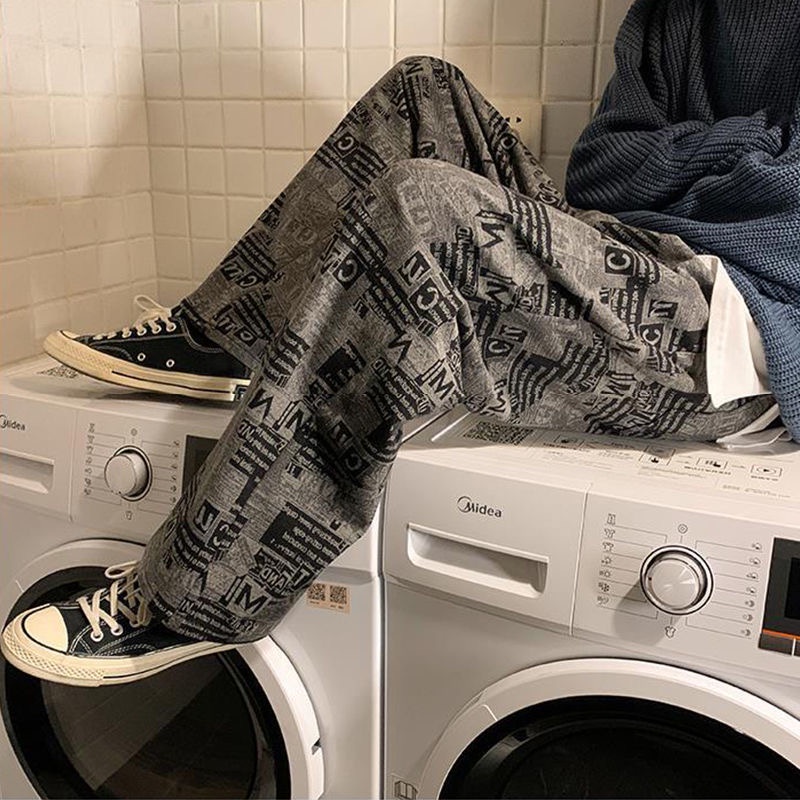 Quần ống rộng Họa Tiết Tờ Báo Thời Trang Hàn Quốc Mới 2023