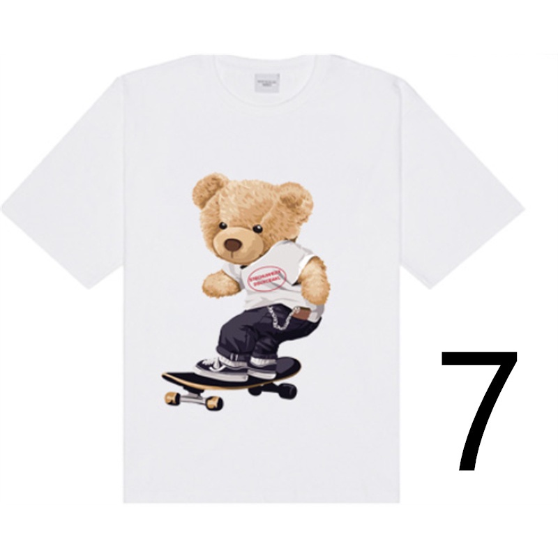 ADLV Áo Thun Cotton Tay Ngắn In Hình Gấu Cổ Điển 7 Màu Thời Trang Cho Nam Nữ