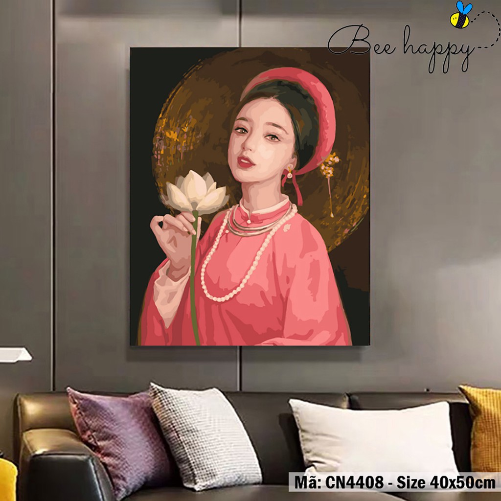 Tranh sơn dầu số hoá Cô gái cổ trang Việt phục áo dài CN4408