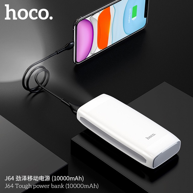 Pin sạch dự phòng Hoco H64 Tough 10000mAh 2 cổng Input, Output 2A, Đèn pin - Hàng chính hãng