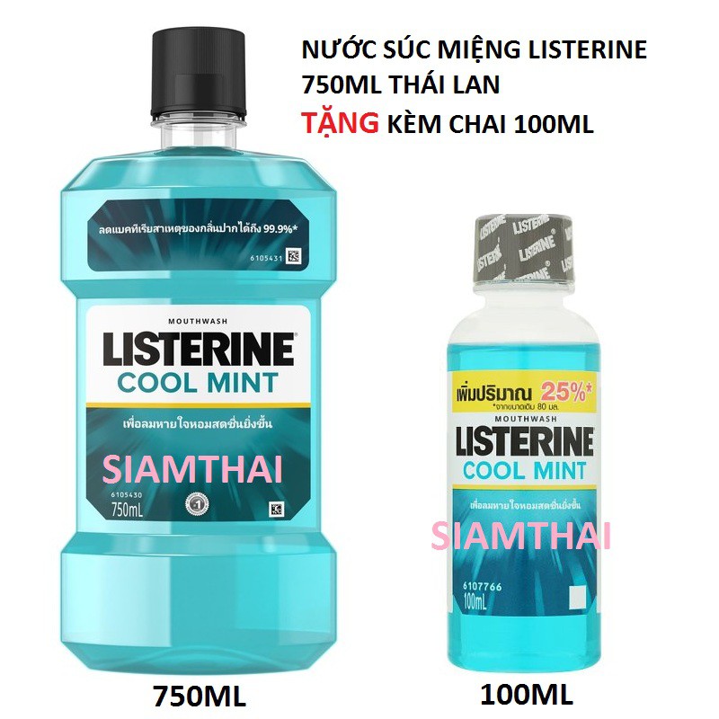 Nước Súc Miệng Listerine Thái Lan chai 750ml Tặng Kèm Chai Nhỏ 100ml Thái Lan