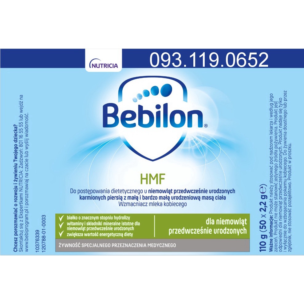 Sữa Bebilon Human Milk Fortifier Dành Cho Trẻ Sinh Non (Bebilon HMF - Hộp 50 gói - 1GR/GÓI)
