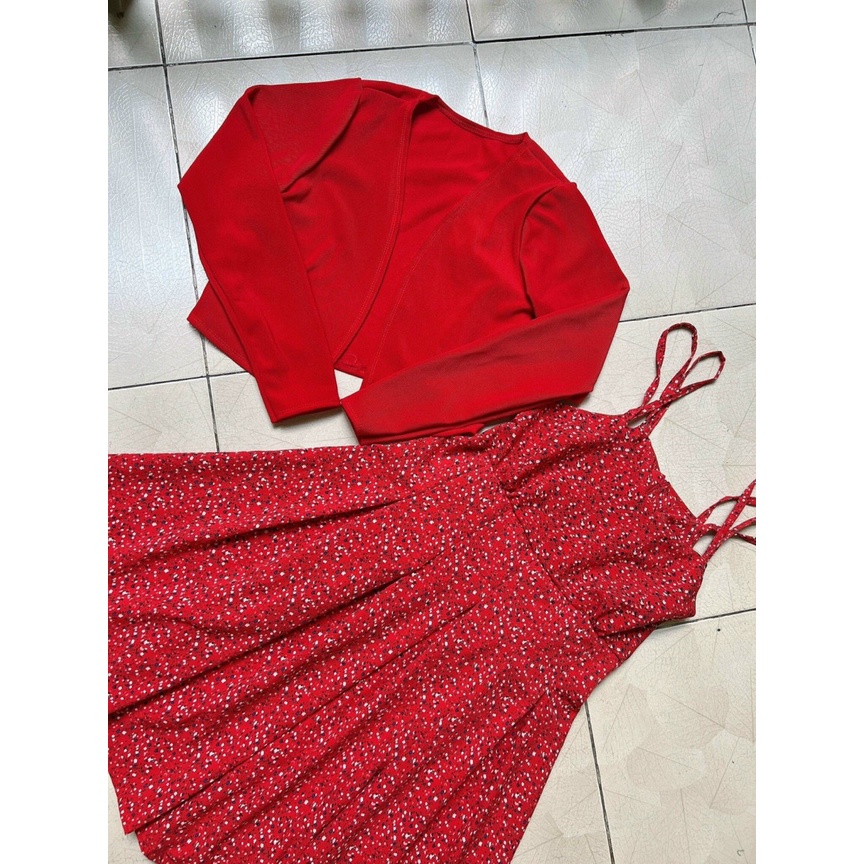 [Sale 50%] Đầm hoa 2 dây có mút tôn dáng cực đẹp phối kèm khoác dài tay