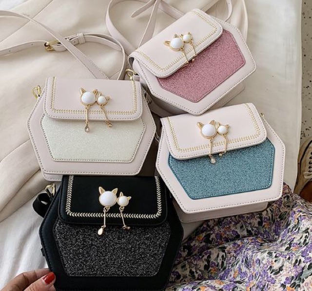 Túi xách nữ cao cấp , hình lục giác, phối nhũ phong cách NV0300