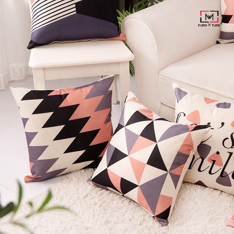 Gối tựa lưng hình học trừu tượng hồng cam mocha MW08 thương hiệu MW FURNITURE