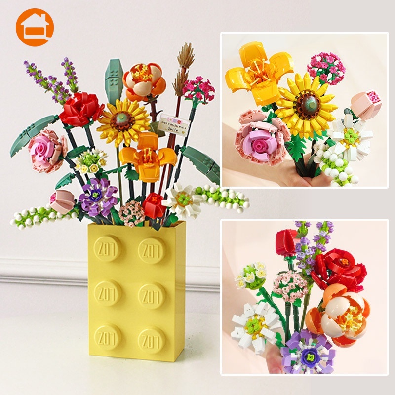 Bộ Đồ Chơi Lắp Ráp Hình Bông Hoa Nhân Tạo Độc Đáo DIY Bộ Đồ Chơi Lắp Ráp Bó Hoa