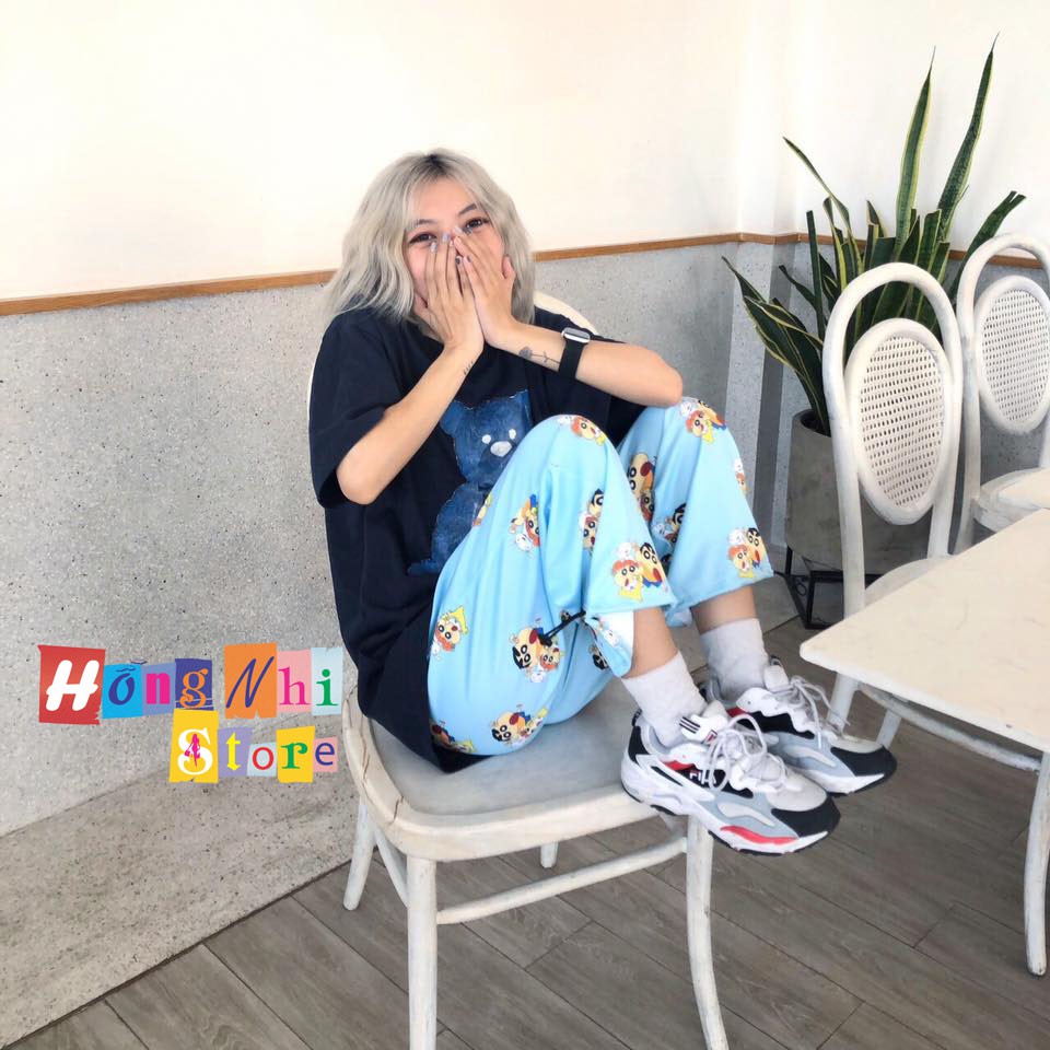 Quần Hoạt Hình Dài Dây Rút Lai Shin Cartoon Pant Oversize Ulzzang Unisex - MM