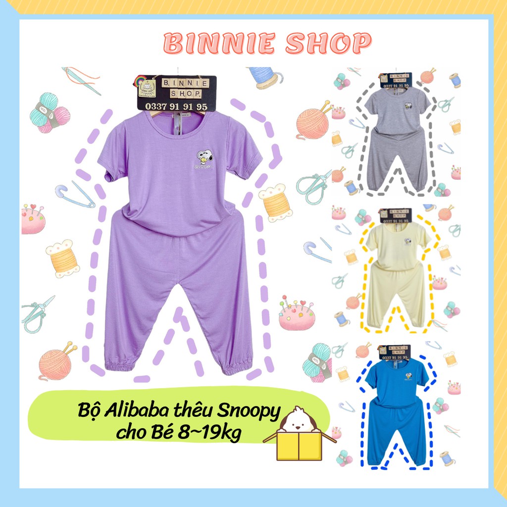 Bộ tay ngắn quần dài BINNIE SHOP Bộ Alibaba thêu hình Snoopy chất thun lạnh mềm, mát cho bé từ 8 đến 19kg - hàng VN