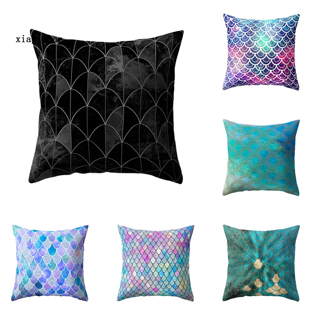 Vỏ gối sofa trang trí in họa tiết hình vảy cá độc đáo chất liệu Polyester cao cấp