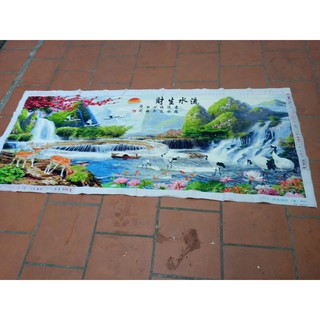Tranh thêu chữ thập thành phẩm phong cảnh Sơn thủy hữu tình Fj0766 190x88cm