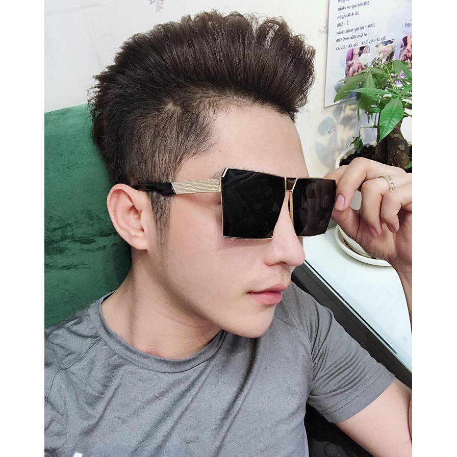 Kính mắt thời trang gọng kim loại cao cấp dán vuông