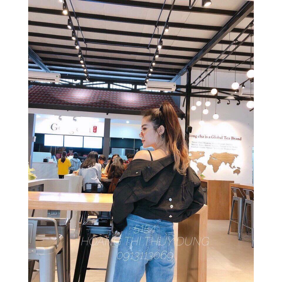 ÁO KHOÁC JEAN ( MÀU ĐEN ) NỮ PHỐI CÚC SAU LƯNG THỜI TRANG 3302