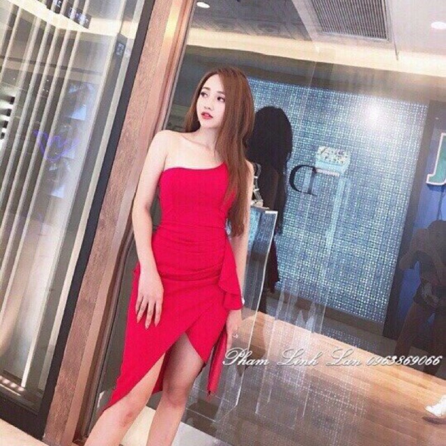 Đầm body lệch vai váy đắp chéo sang trọng + Ảnh thật