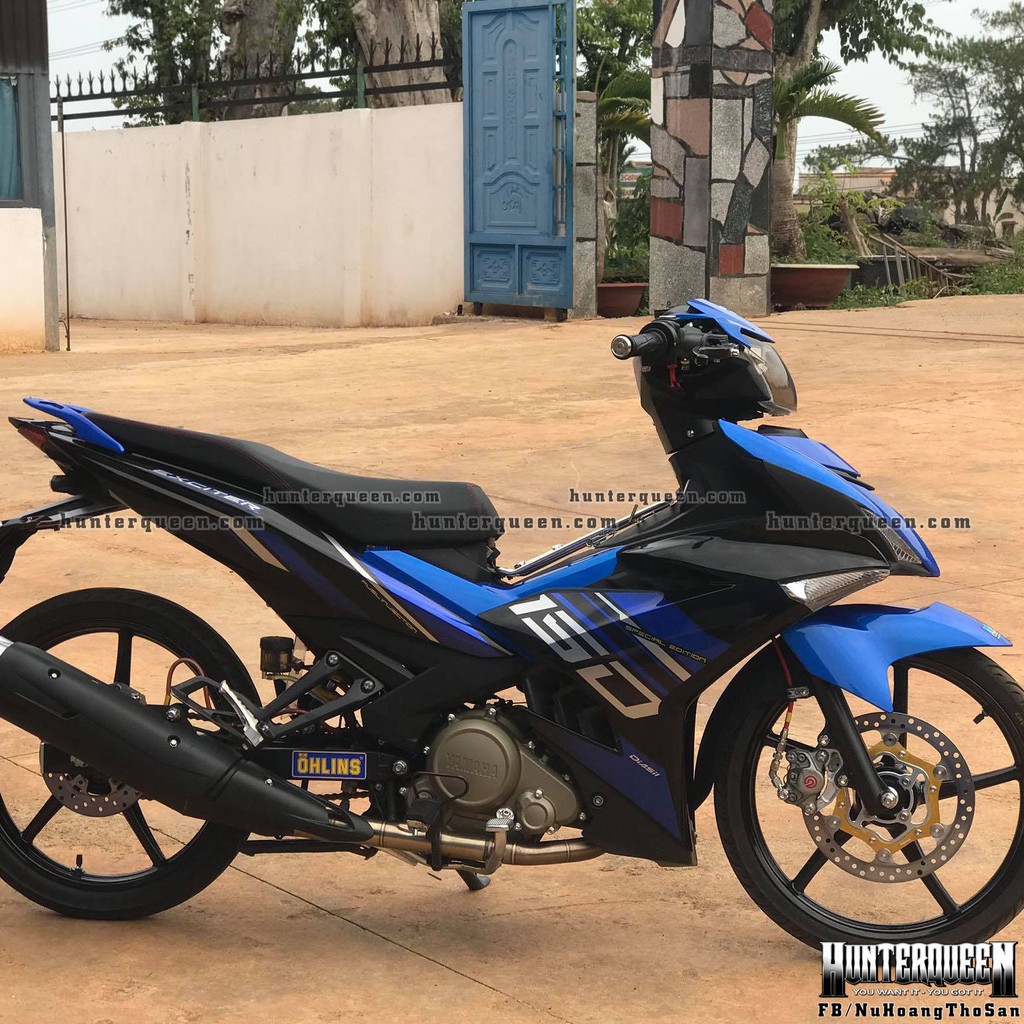 Tem rời dán xe Exciter 150. Decal đen xanh đơn giản. Chống nước, bền màu, cao cấp
