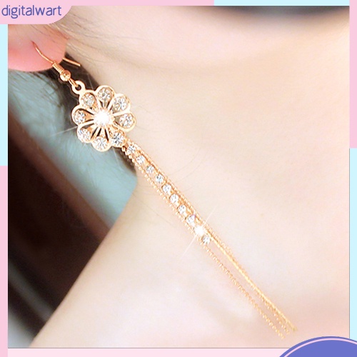 Cặp khuyên tai dài thiết kế bông hoa đính đá quý nhân tạo sang trọng cá tính dành cho nữ