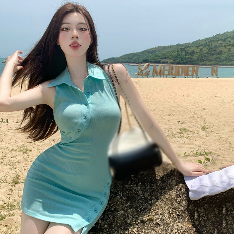 Đầm Cổ Bẻ Dáng Ôm Phong Cách Hàn Quốc Thời Trang Cho Nữ