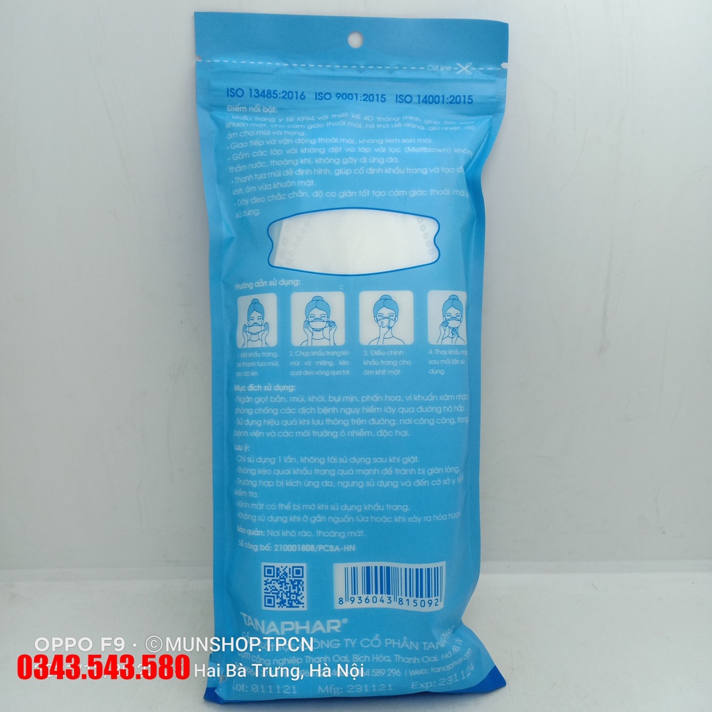 Khẩu trang y tế KF94 TANAPHAR MASK dùng 1 lần túi 10 chiếc