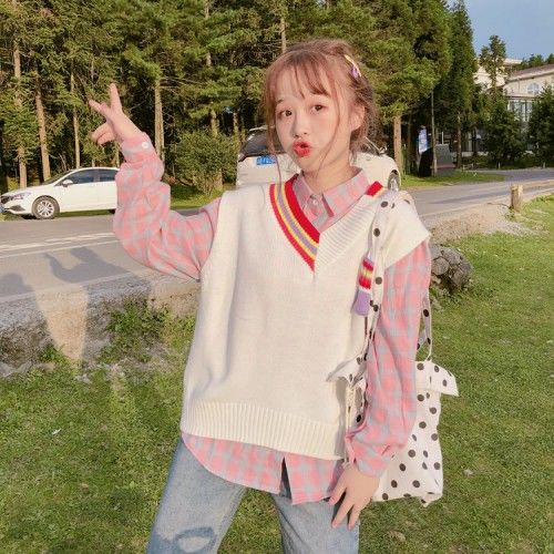 Áo Gile Student Korean Loose New Sleeveless Knitted Vest Women