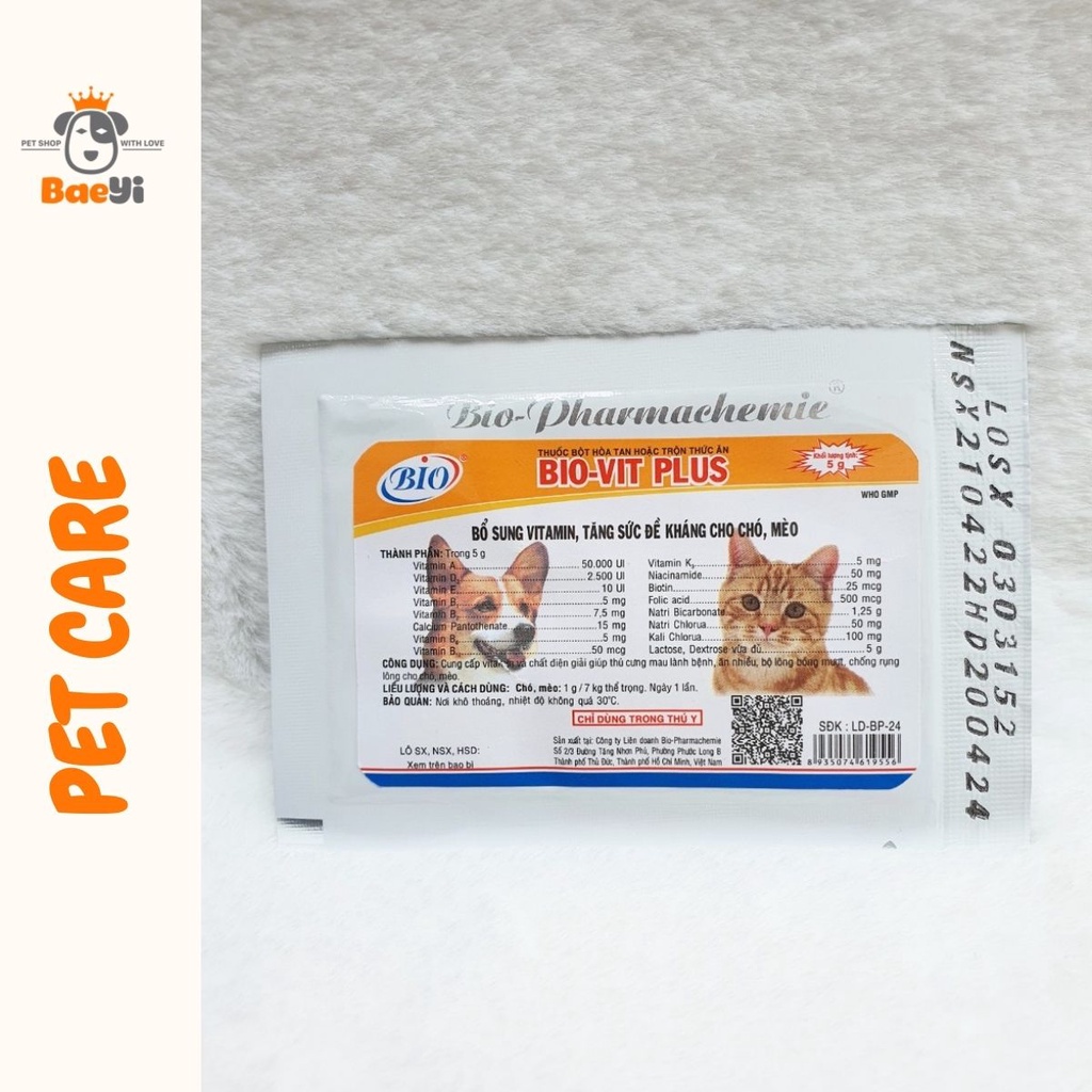 Vitamin, tăng sức đề kháng cho chó mèo BIO-VIT PLUS 5g  - BaeYi Petshop
