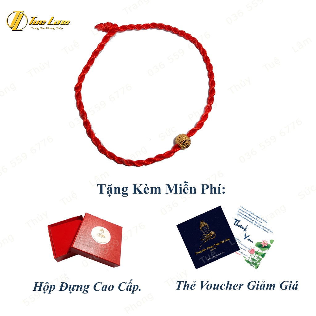Vòng tay chỉ đỏ may mắn mix charm bi bạc si cát màu vàng - Tuệ Lâm
