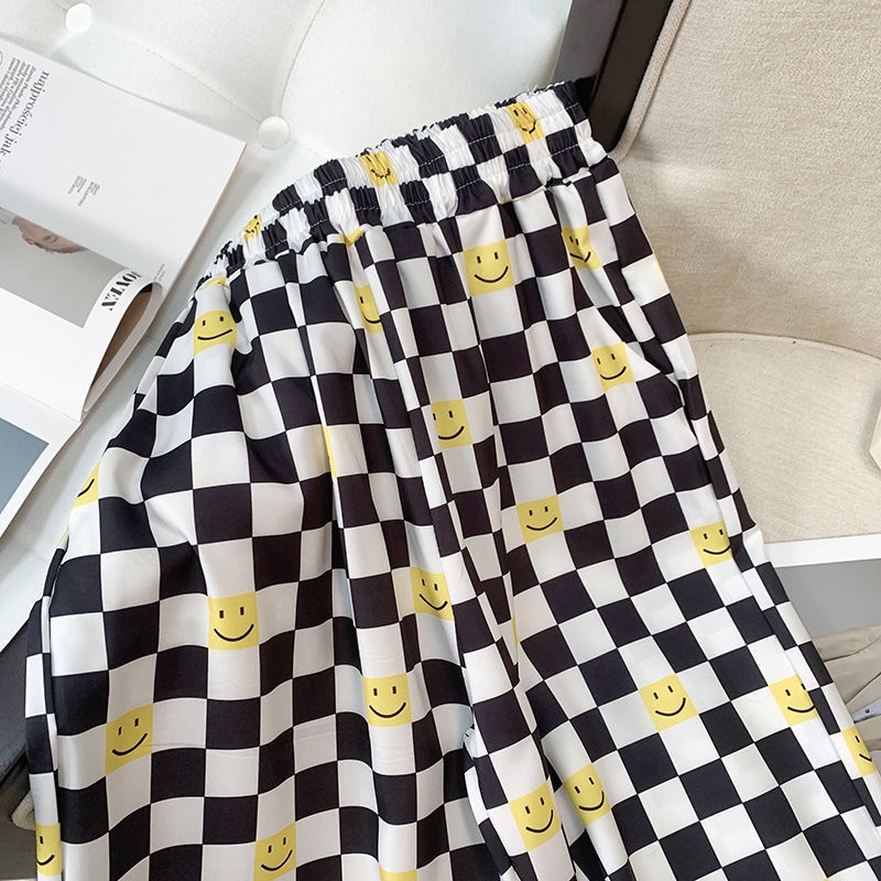 Quần Dài Dáng Suông Họa Tiết Mặt Cười Thời Trang Mùa Hè Cho Nữ