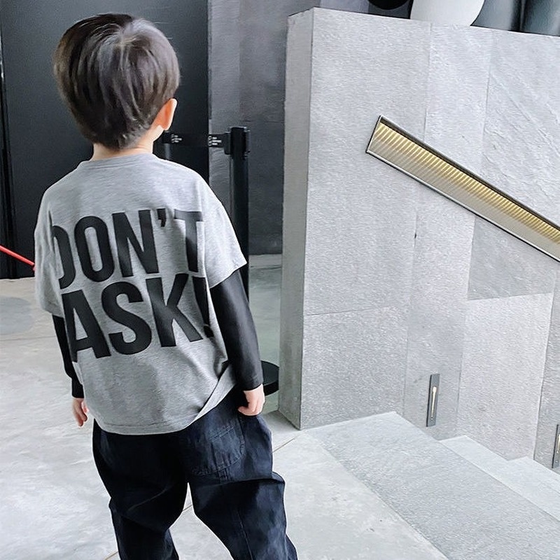 Áo Thun Tay Dài Giả Hai Lớp Phong Cách Hàn Quốc Cá Tính Cho Bé Trai