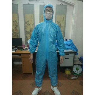 QUẦN ÁO BẢO HỘ PHUN SƠN MÀU XANH DÙNG NHIỀU LẦN, BẰNG VẢI GIẶT NHIỀU LẦN MÀU XANH