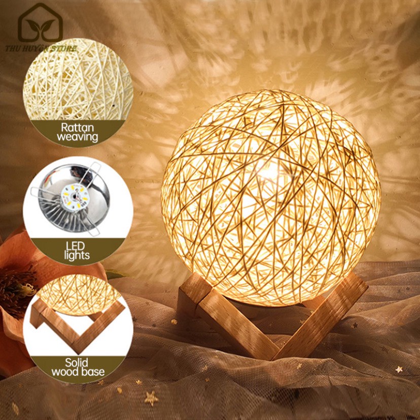 💫𝑺𝒊𝒆̂𝒖 𝑺𝒂𝒍𝒆💫 Đèn Ngủ Để Bàn Trang Trí Hình Quả Cầu Mây Sạc USB Thiết Kế Sáng Tạo