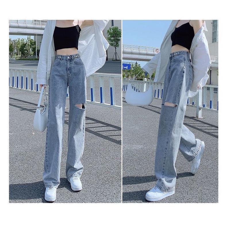 Quần Jean Ống Rộng Mỏng Ống Thẳng Lưng Cao Mẫu Mới 2022 Thời Trang Mùa Hè